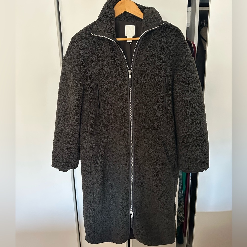H & M - Cozy Full-Zip Teddy Coat in Dark Charcoal
